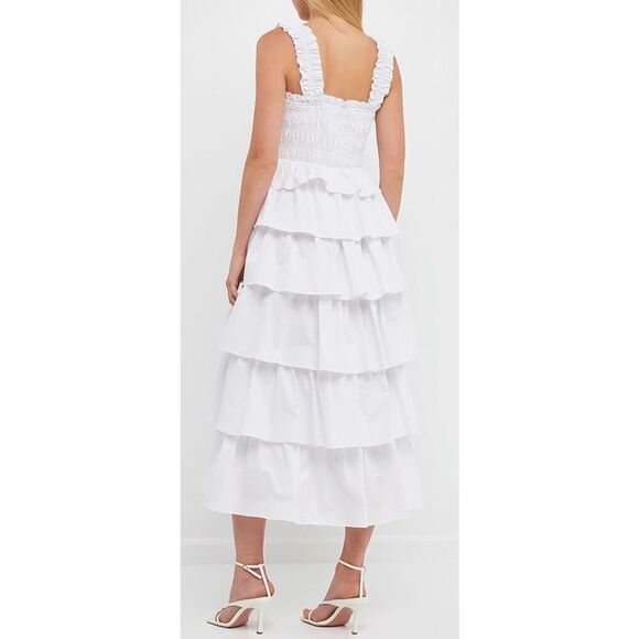 English Factory Women's Smocked Bust Multi Ruffled Maxi Gown Dress - Picture 2 of 7